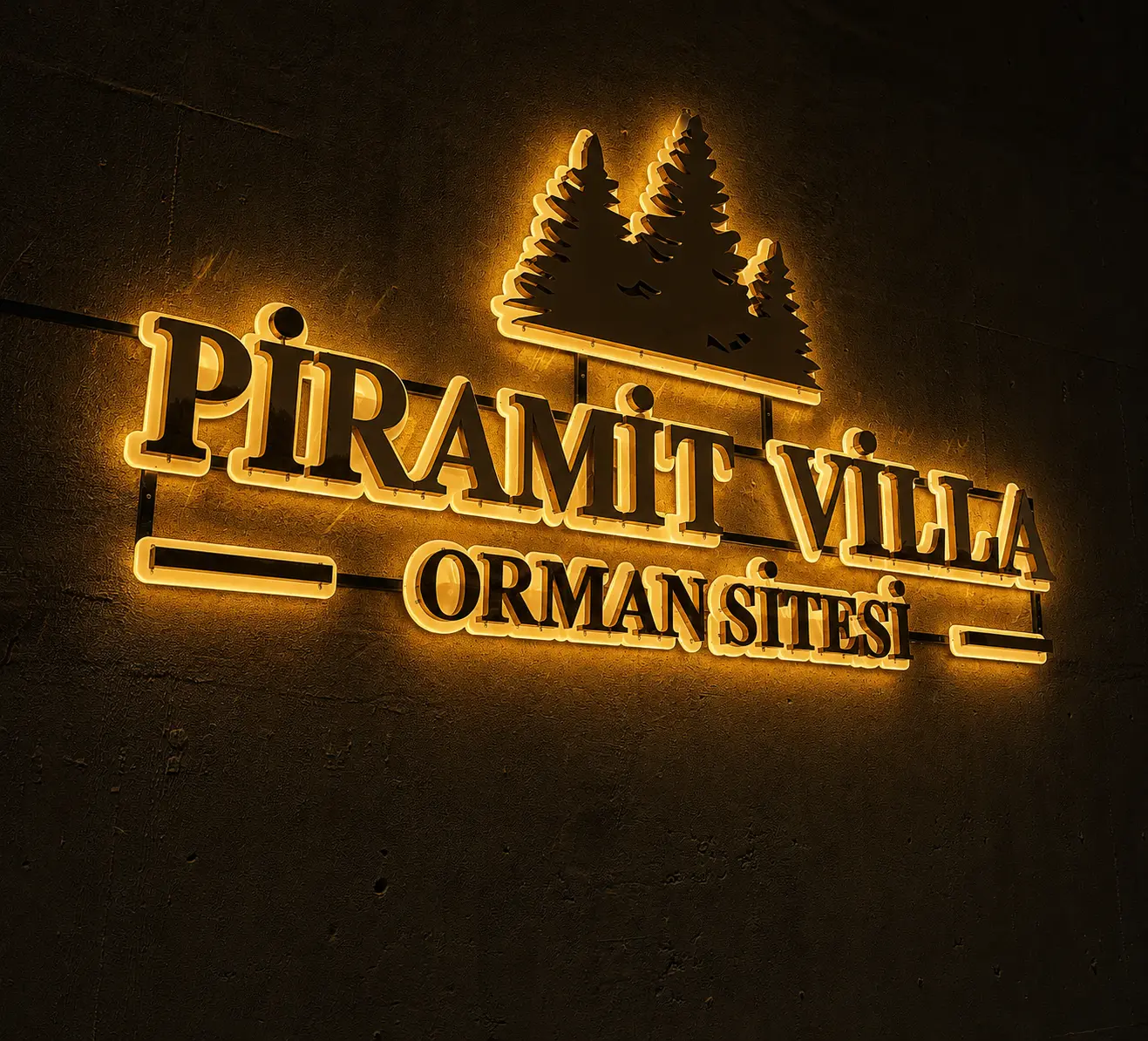 Piramit Villa Orman Sitesi Krom Endirekt Kutu Harf Tabela
